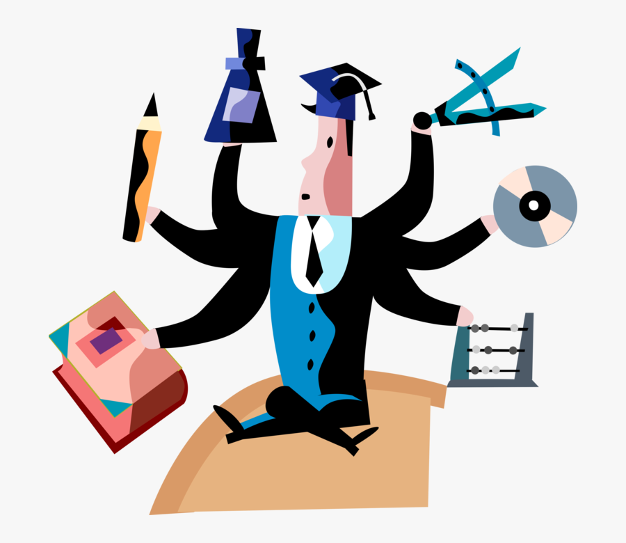 Vector Illustration Of Juggling And Multitasking Student - Student Juggling, Transparent Clipart