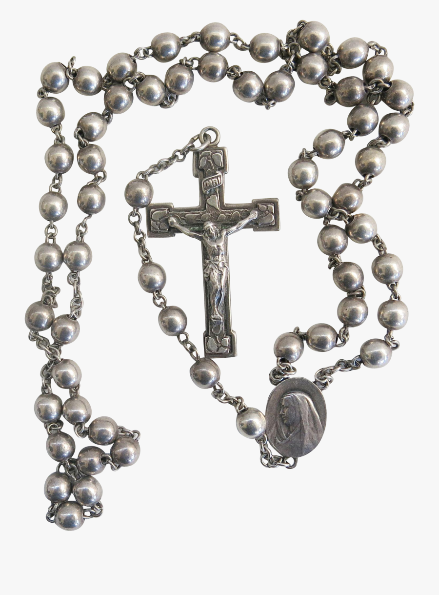 Vintage Sterling Silver Rosary, Transparent Clipart