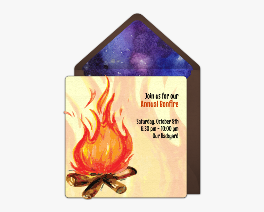 Clip Art Bonfire Party Invite - Bonfire Watercolor, Transparent Clipart