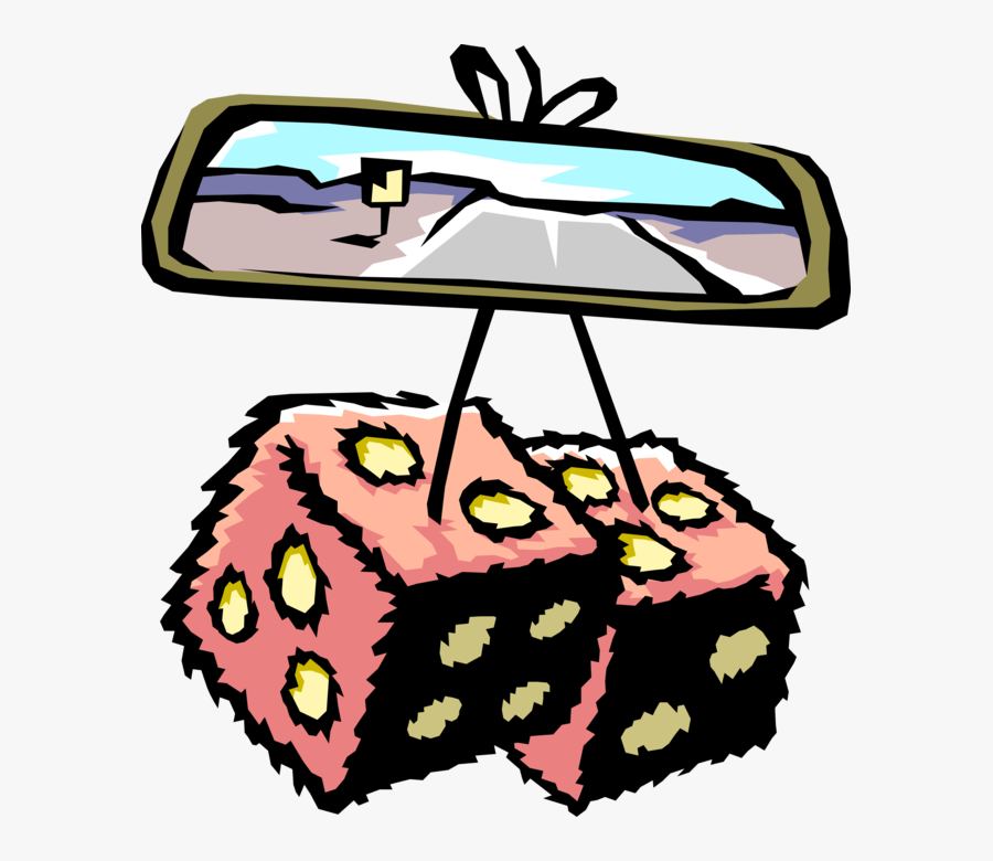 Vector Illustration Of Dice And Rear View Mirror In - Rear View Mirror Clip Art, Transparent Clipart