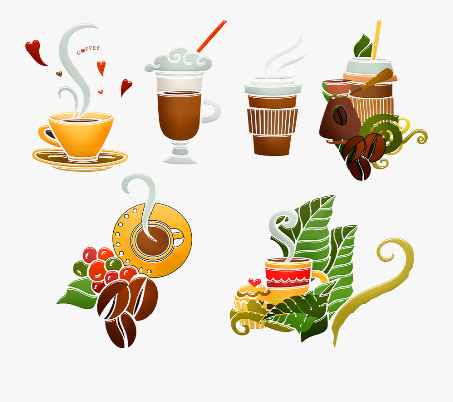 Coffee Drinks, Hot Coffee, Ice Coffee, Coffee Beans - Illustration, Transparent Clipart
