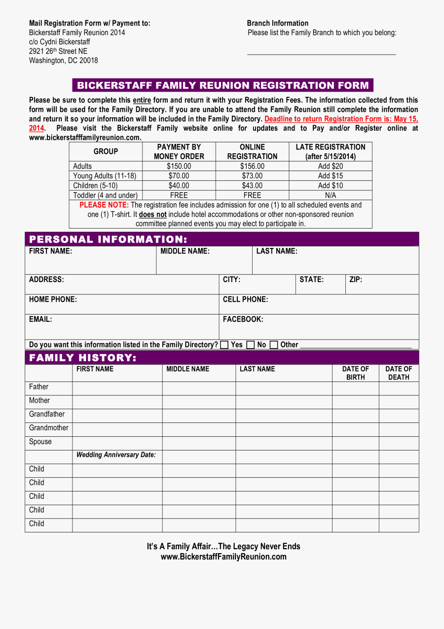 022 Free Family Reunion Templates 3ea5c433a47f 1 Template - Free Family Reunion Registration Forms Templates, Transparent Clipart