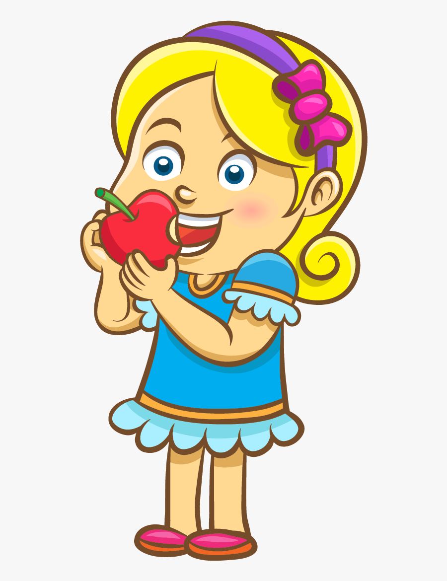 Apple Girl Cartoon Transprent Png Free Download - Girl Eating Apple Cartoon, Transparent Clipart