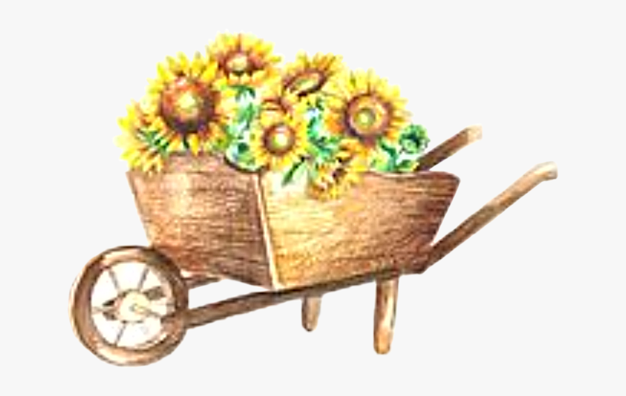 #watercolor #wheelbarrow #flowers #floral #sunflowers - Watercolor Wheelbarrow, Transparent Clipart