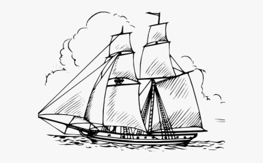 Sailing Ship Clipart School - Boat On Ocean Drawing, Transparent Clipart
