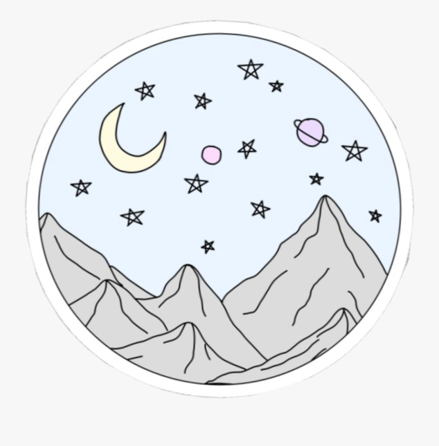 #vsco #aesthetic #mountain #stars #moon #planets #circle - Vsco Mountain Stickers Black, Transparent Clipart