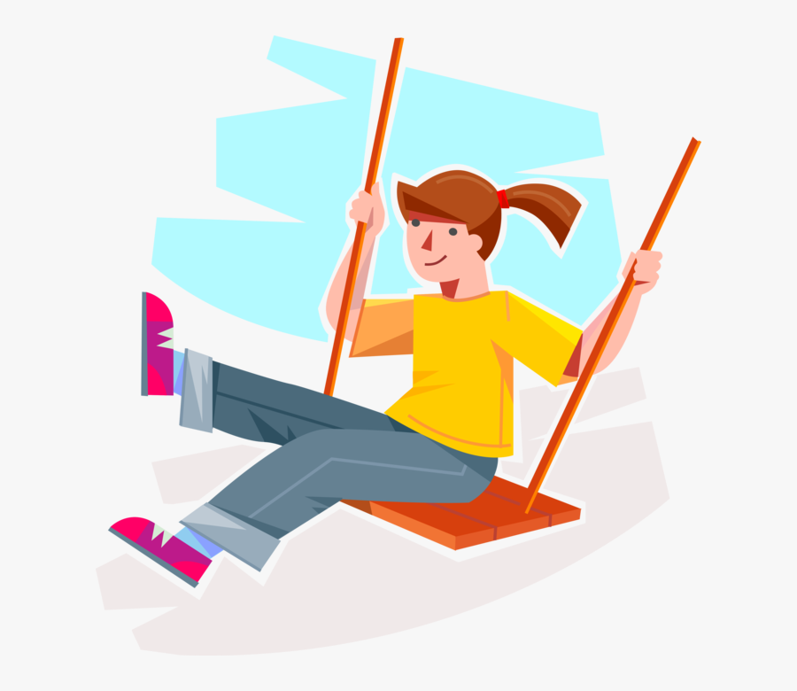 Vector Illustration Of Young Girl Swings On Playground - Swing Vector Png, Transparent Clipart