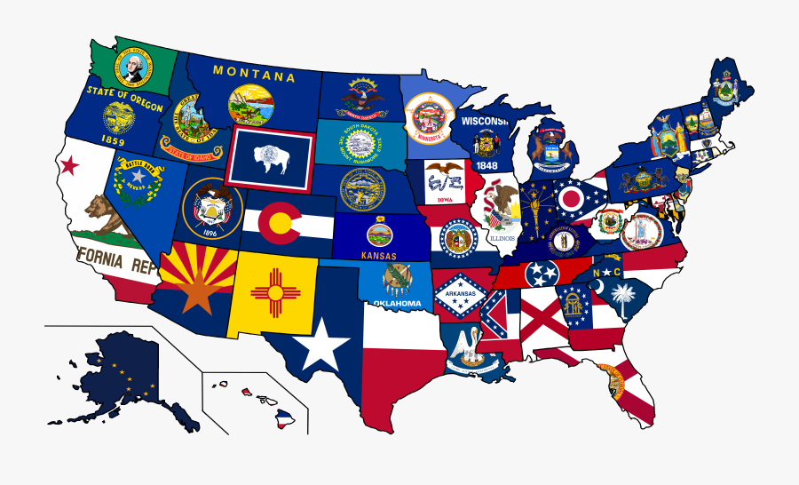 Usa Map With State Flags, Transparent Clipart