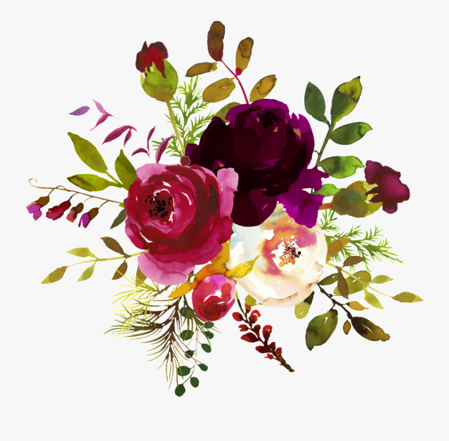 #watercolor #flowers #floral #bouquet #arrangement - Burgundy Watercolor Flowers Png, Transparent Clipart