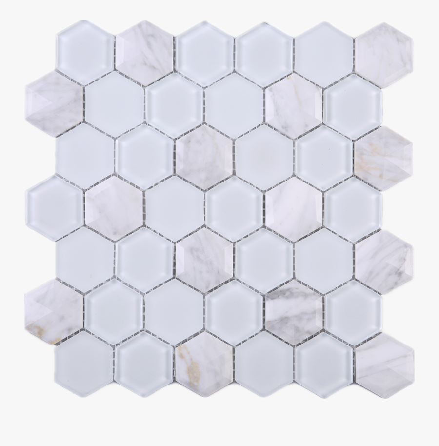 Th3dg 01 3d Hexagon Honey Comb White Glass And White - Calacatta Gold Hexagon Mosaic Marble, Transparent Clipart