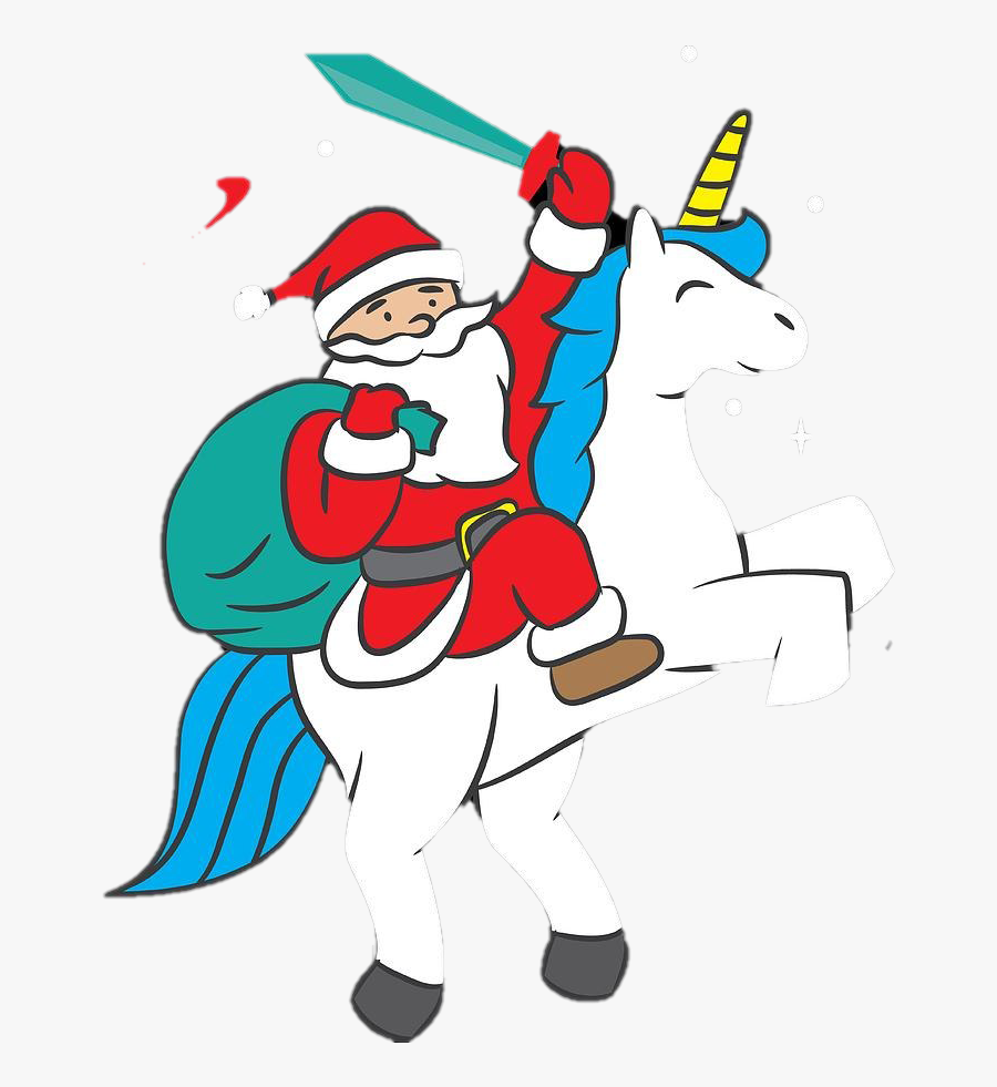 Santa On Unicorn Transparent Png - Cartoon, Transparent Clipart