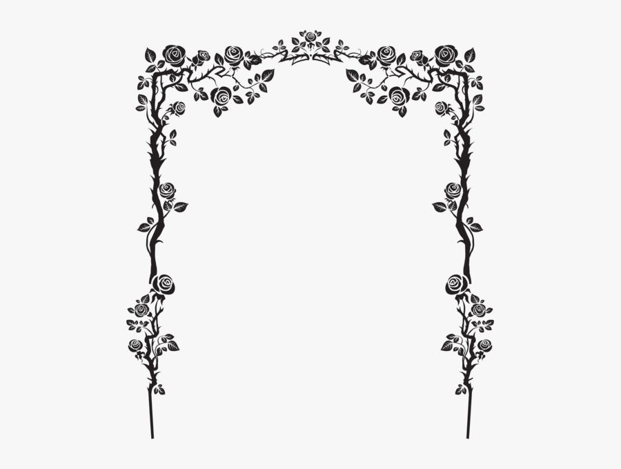 Rose Arch Decor Png Clip Art Image - Floral Border Design Black , Free