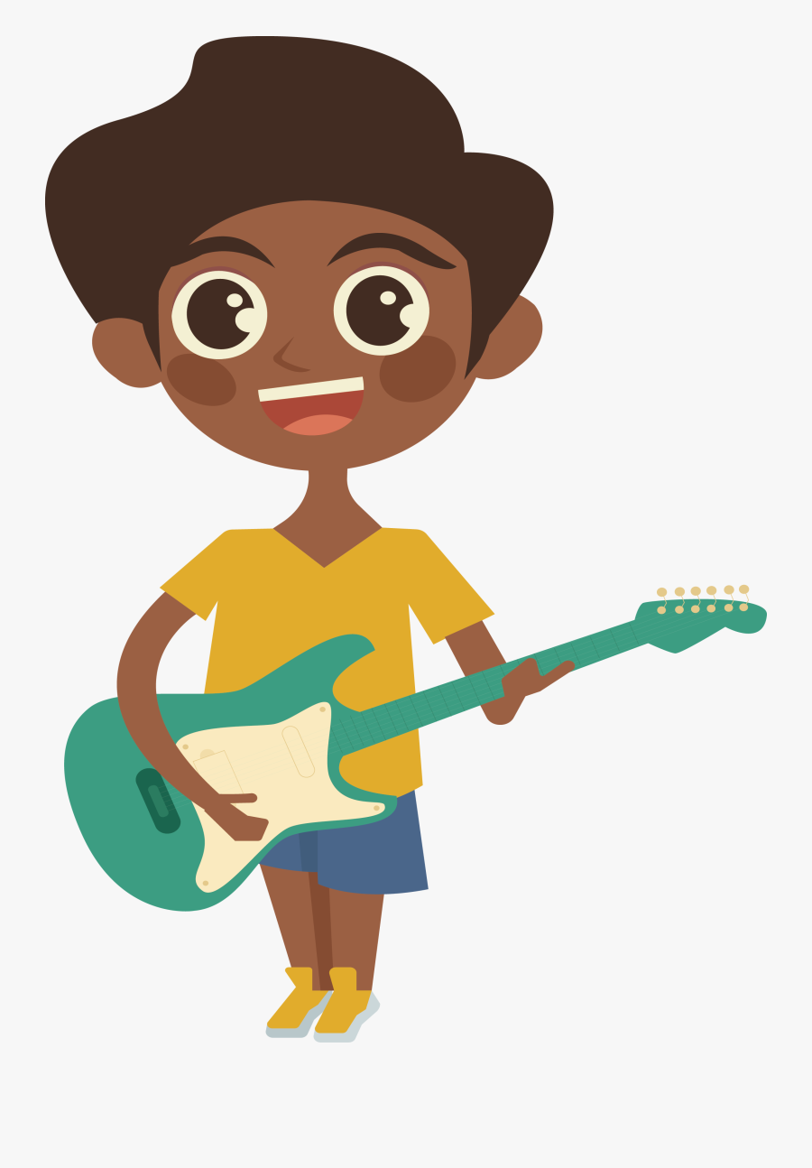 Transparent Play Guitar Clipart - Cartoon Of Boy Play Guitar, Transparent Clipart