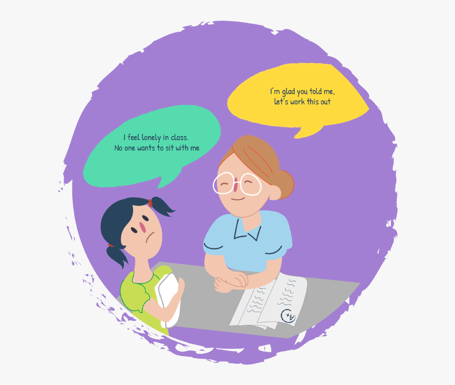 Girl Telling Teacher She Feels Lonely - Illustration, Transparent Clipart