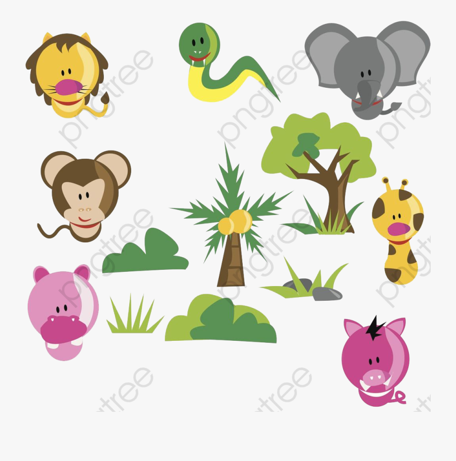 Jungle Animals Clipart - Cartoon Tropical Rainforest Amazon Animals, Transparent Clipart