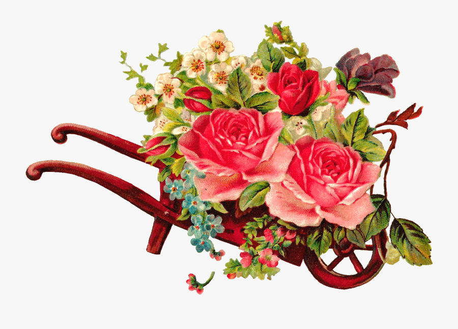 Bouquet Flower Vintage Png - Wheelbarrow With Flowers Vintage, Transparent Clipart