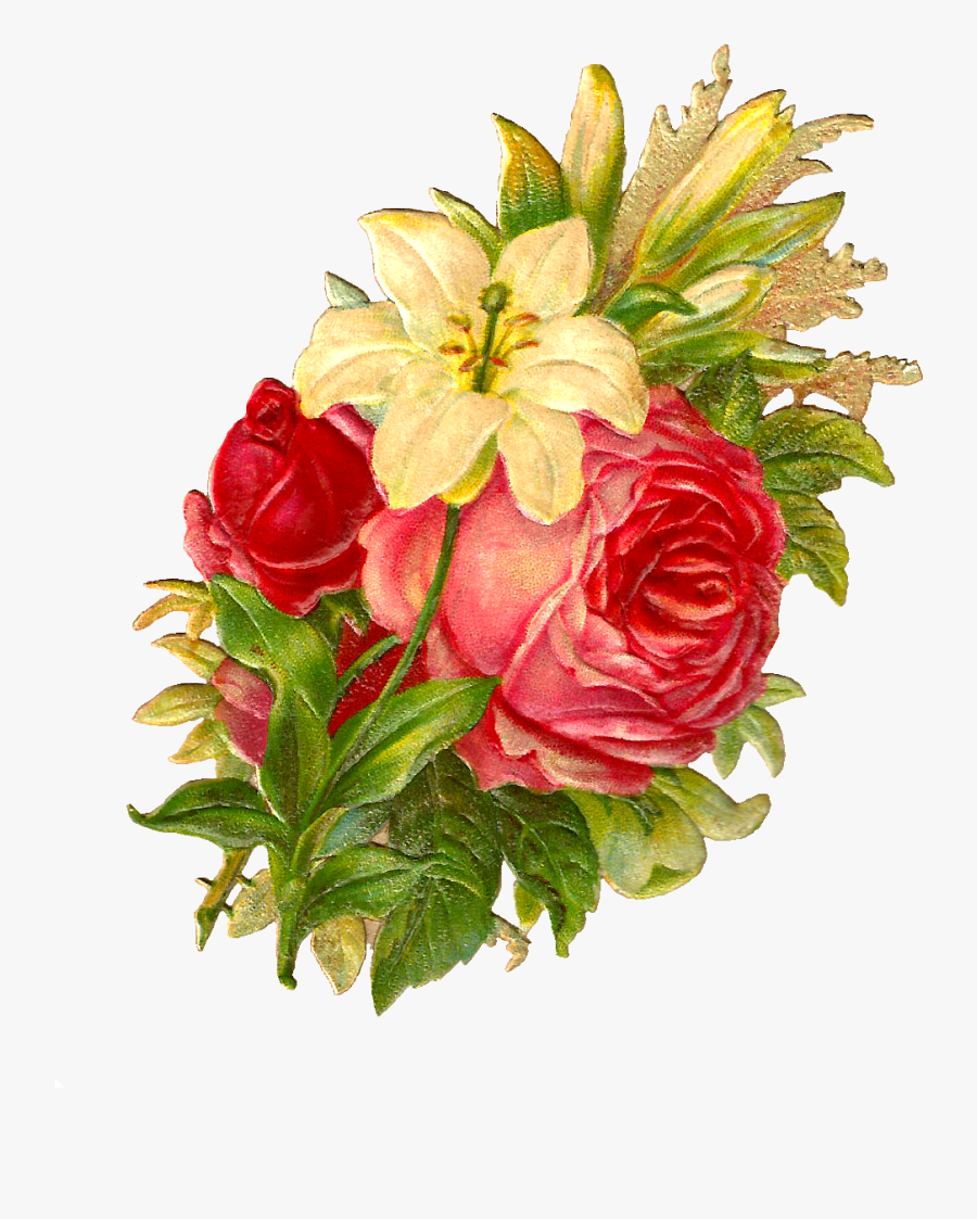 Free Digital Flower Bouquet Images Of Red And Pink - Garden Roses, Transparent Clipart