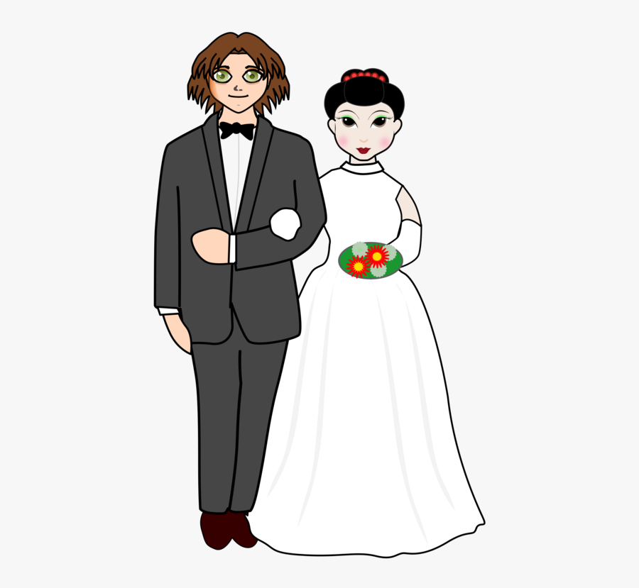 Gown,love,tuxedo - Groom And Bride Caricature, Transparent Clipart