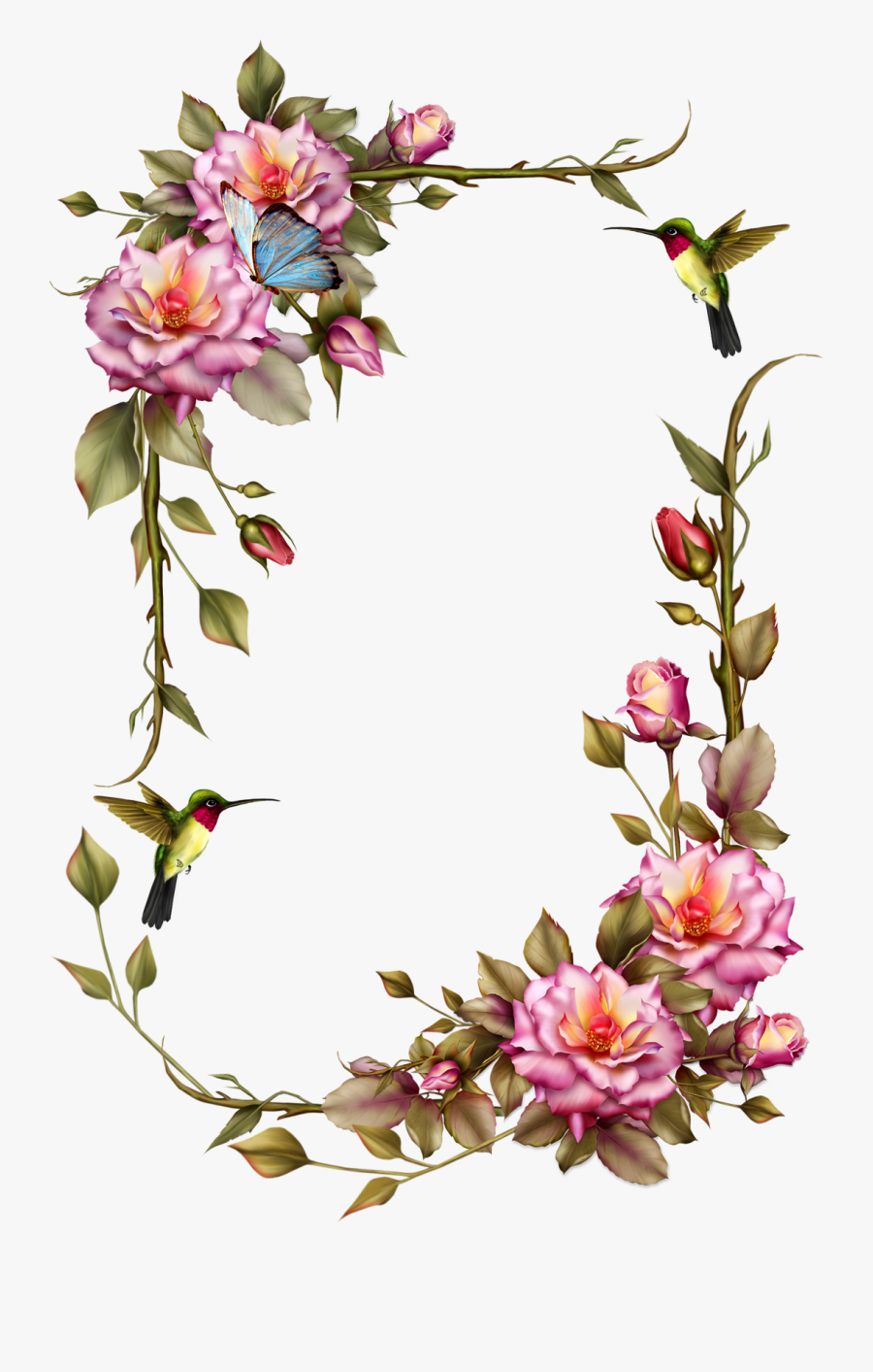 Happy Birthday Frame Flowers, Transparent Clipart
