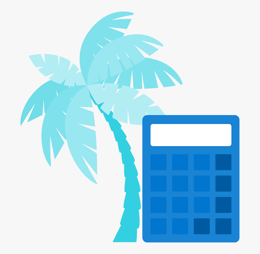 Graphic Of A Calculator And A Palm Tree, Transparent Clipart