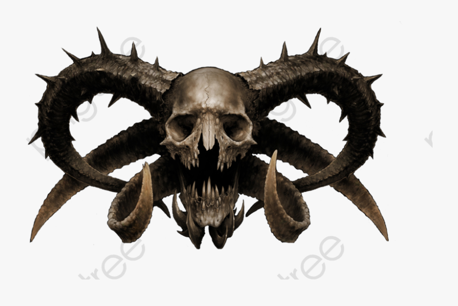 Terror Clipart Halloween Demon - Skull With Horns Png, Transparent Clipart