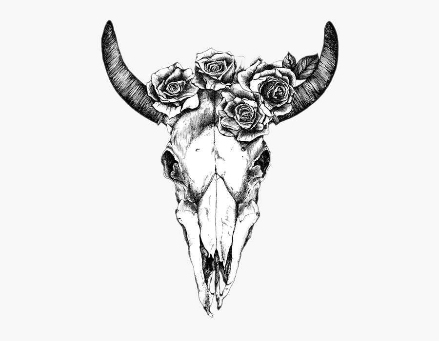 Texas Longhorn Drawing Human Skull Symbolism Bull - Bull Skull With Flowers Tattoo, Transparent Clipart