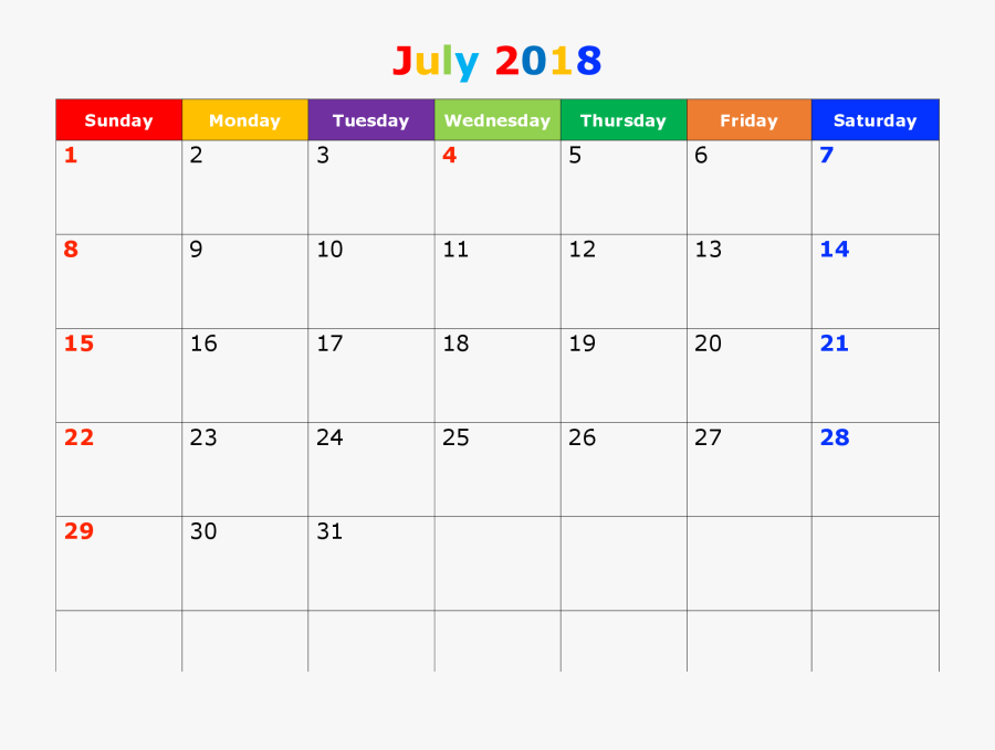 Clip Art July Printable Save The - September 2018 Calendar Landscape, Transparent Clipart