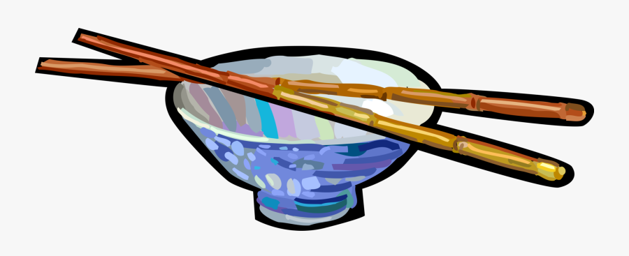 Vector Illustration Of Chinese Cuisine Rice Bowl With - Clipart Stäbchen, Transparent Clipart