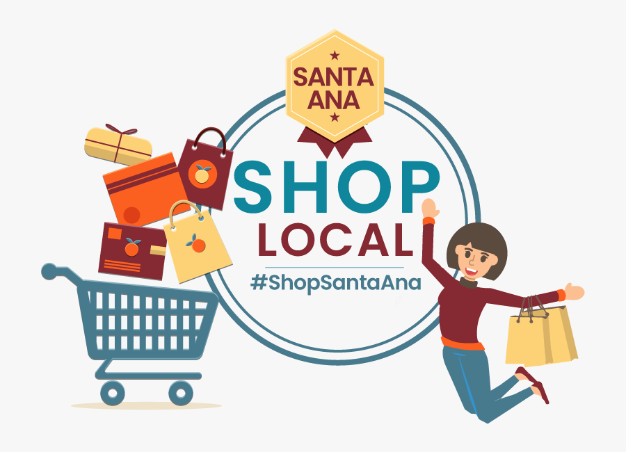 Santa Ana Shop Local Logo, Shopping Cart, Bags, Woman - Rainy Season Shopping Offers, Transparent Clipart