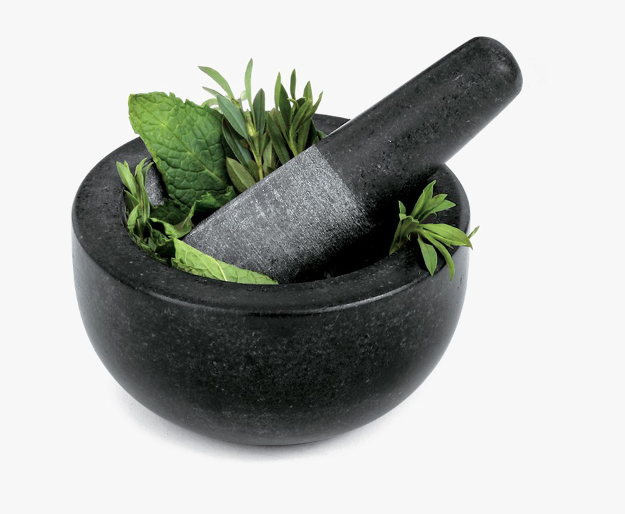 Mortar And Pestle With Herbs , Transparent Cartoons - Mortar And Pestle With Herbs, Transparent Clipart