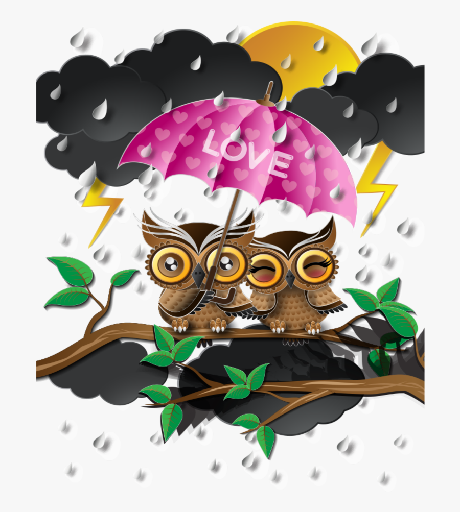 #mq #owl #owls #umbrella #rain #raindrops - Illustration, Transparent Clipart