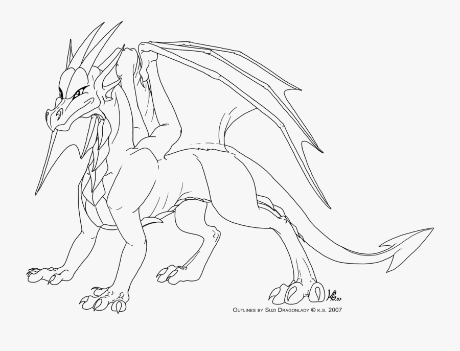 Dragon Clipart Outline - Full Body Dragon Drawing, Transparent Clipart