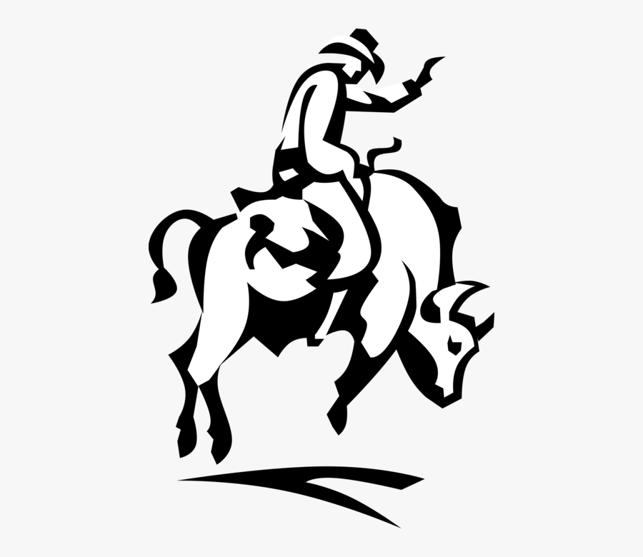 Rodeo Cowboy Rides Bronco Bull - Cowgirl On A Bull Drawing Easy, Transparent Clipart