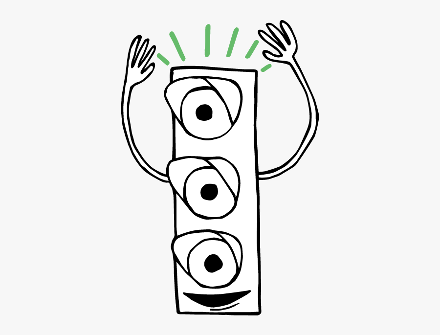 A Cartoon Green Traffic Light Radiating Excitement - Line Art, Transparent Clipart