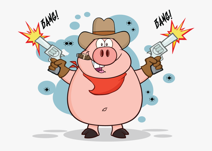 Clip Transparent Stock Cowboy Pig Character With - Pig Shooting A Gun, Transparent Clipart