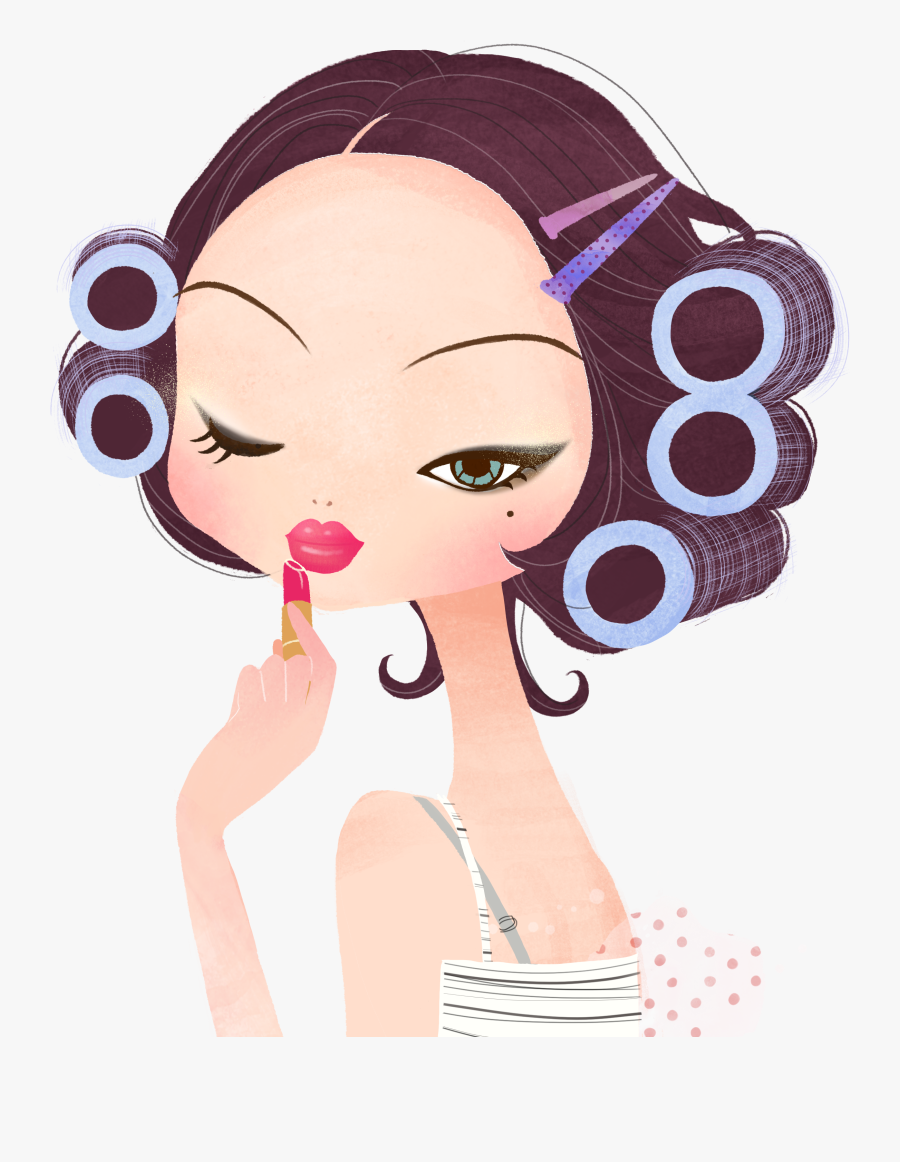 Makeup Transparent Plastic Face - Cartoon Girl Doing Makeup, Transparent Clipart