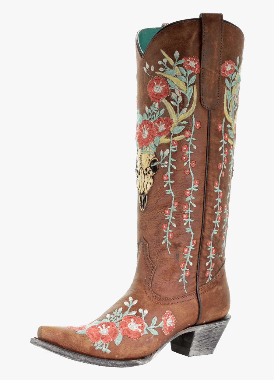 Corral Women S Skull Overlay Floral Embroidery - Cowboy Boot, Transparent Clipart