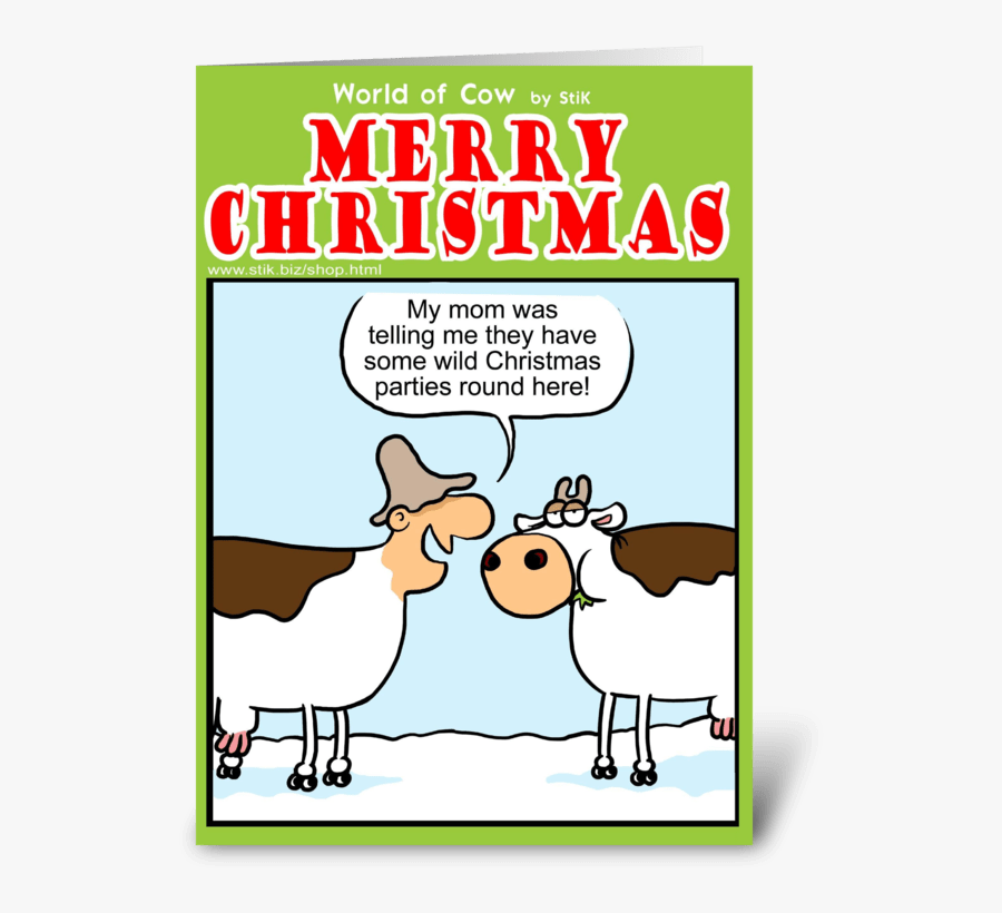 Christmas Cow Parties Greeting Card - Merry Christmas With Cows, Transparent Clipart