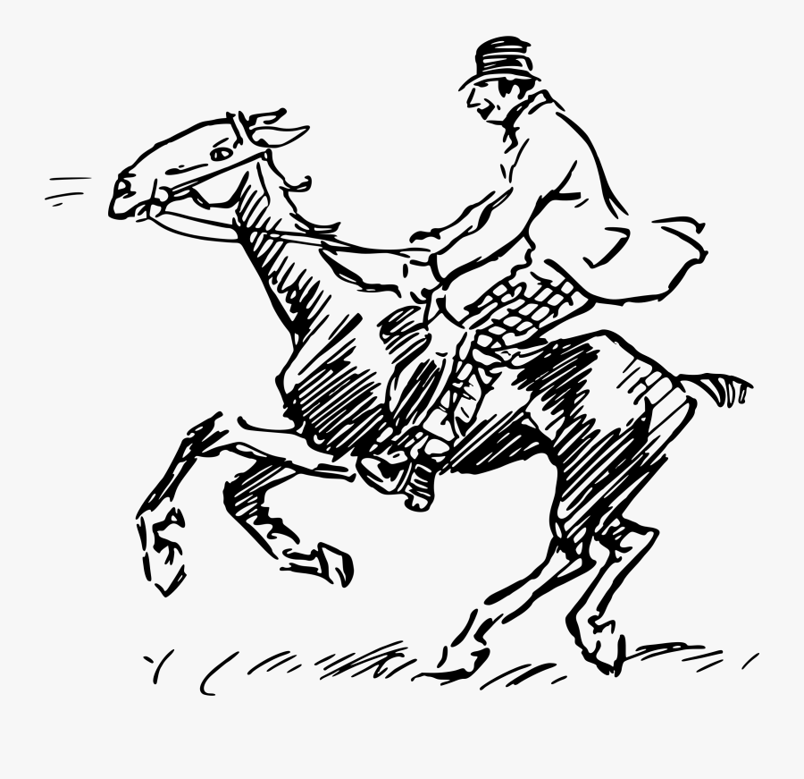 Clip Art Man Riding An Vector - Old Drawing Of Man On Horse, Transparent Clipart