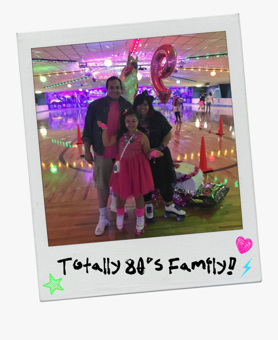 Neon 80s Rollerskating Party Family Pic, Transparent Clipart