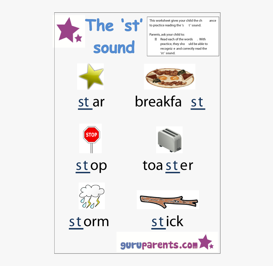 Word Beginning Sounds Worksheet - Sp Sounds, Transparent Clipart