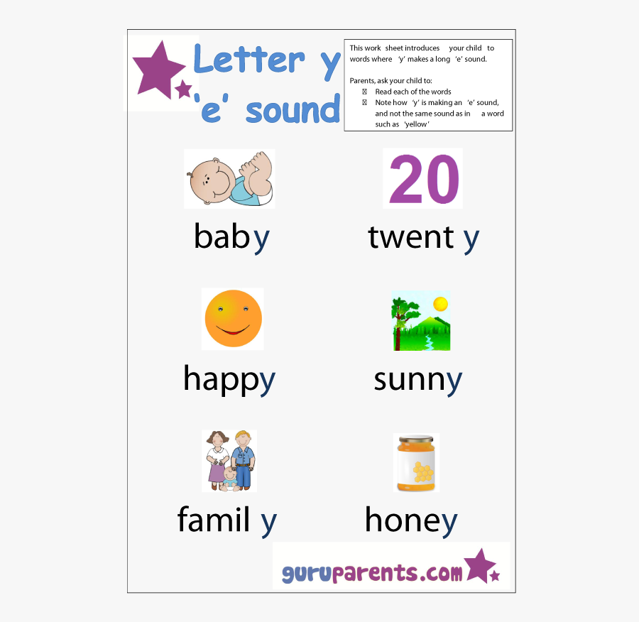 Preschool Letter Worksheet - Y Making E Sound, Transparent Clipart