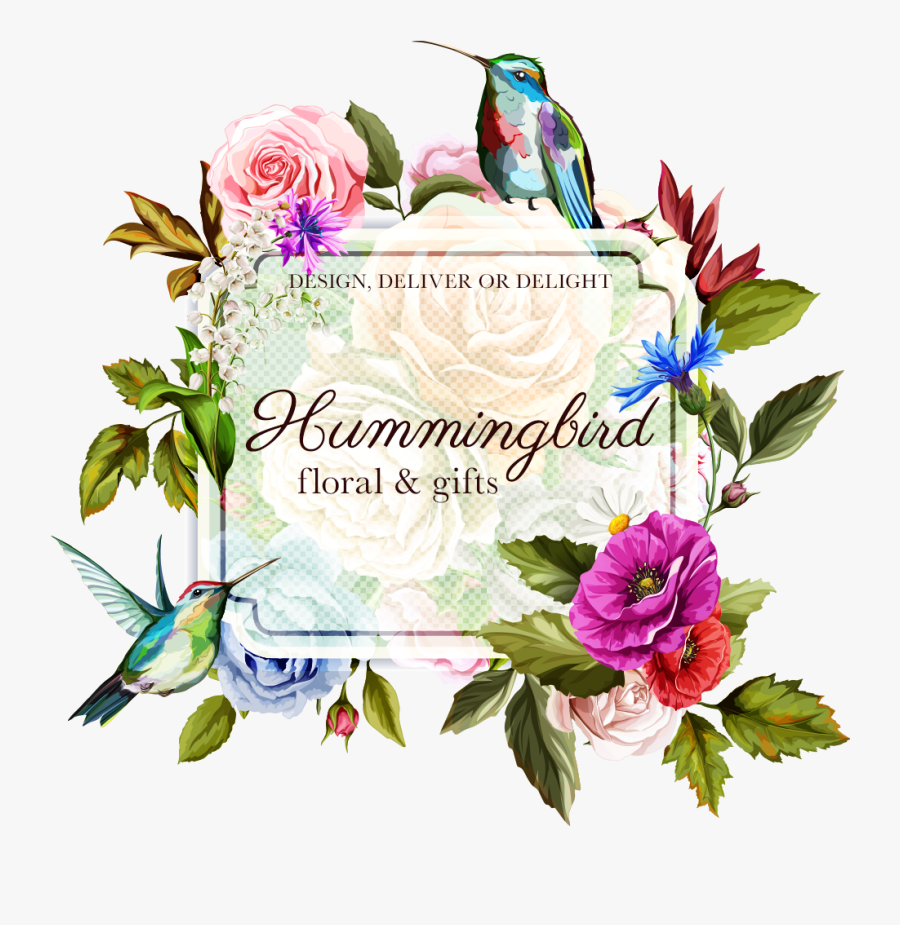 Hummingbird Florals & Gifts - Vintage Birthday Flowers Card, Transparent Clipart