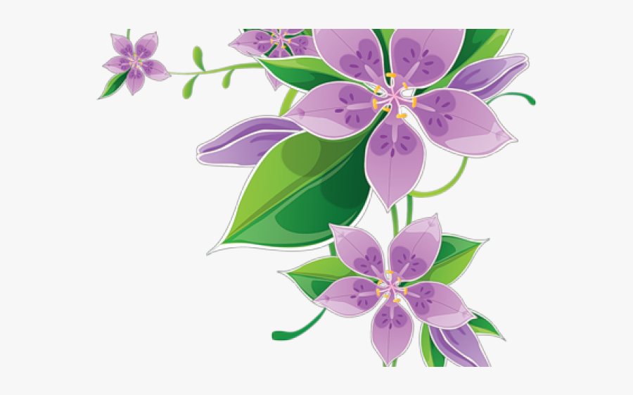 Purple Flower Clipart Corner Border - Flores Roxas Desenho Png, Transparent Clipart