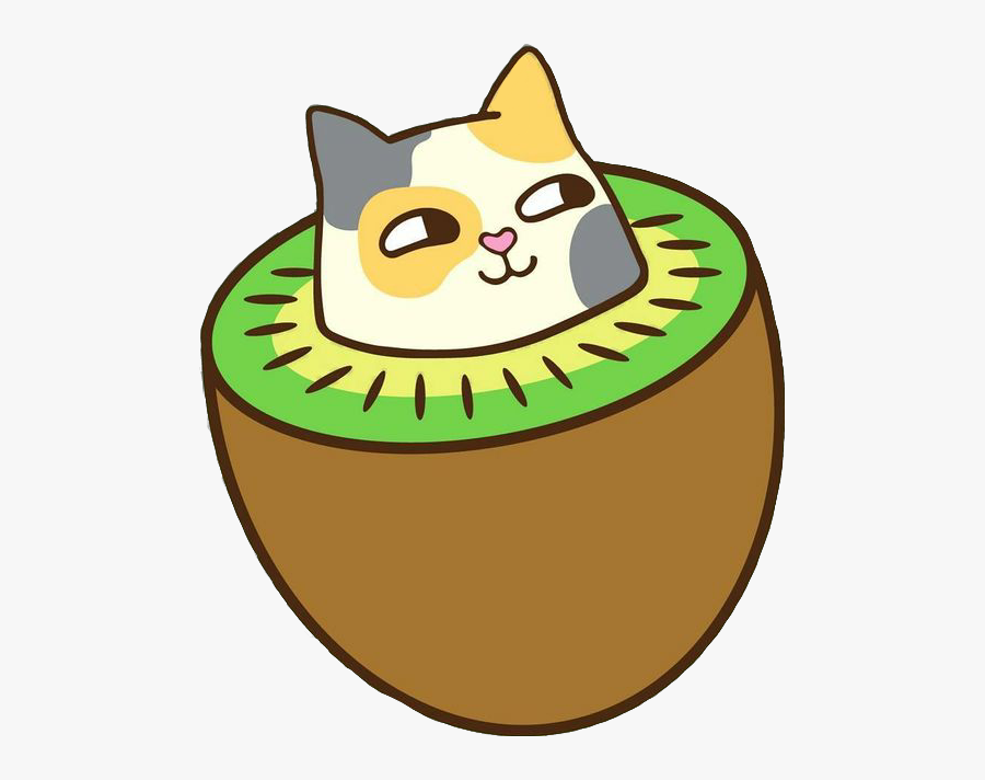 #sticker #cat #fruit #kiwi #kawaii #catfruit #happycat - Imagenes De Kiwis Kawaii, Transparent Clipart