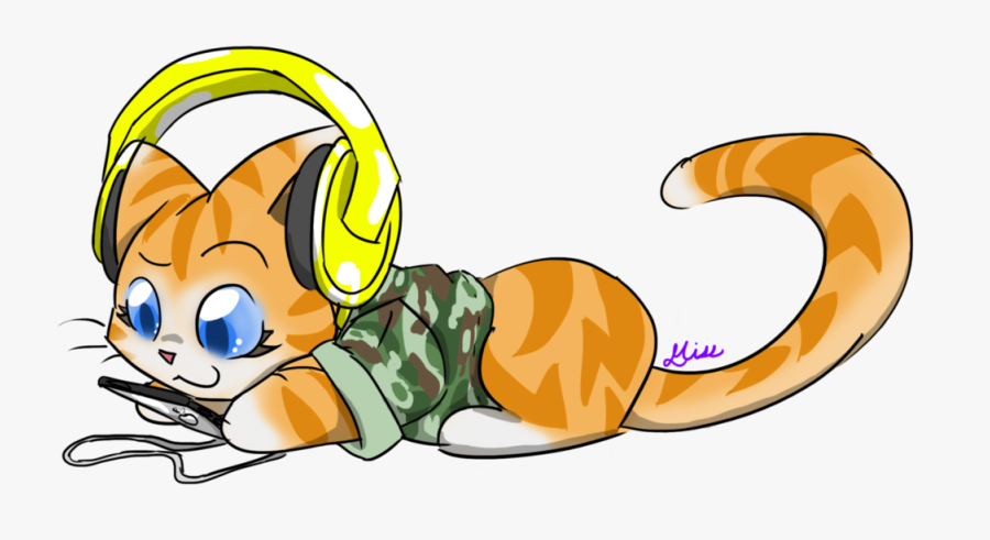 Cat Listening To Music Clipart - Cat Listening To Music Cartoon, Transparent Clipart