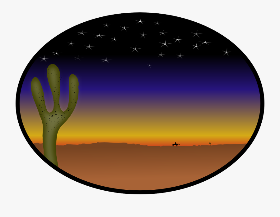 Cactus, Country, Cowboy, Desert, Stars, Sunset - Western Sunset Clipart, Transparent Clipart