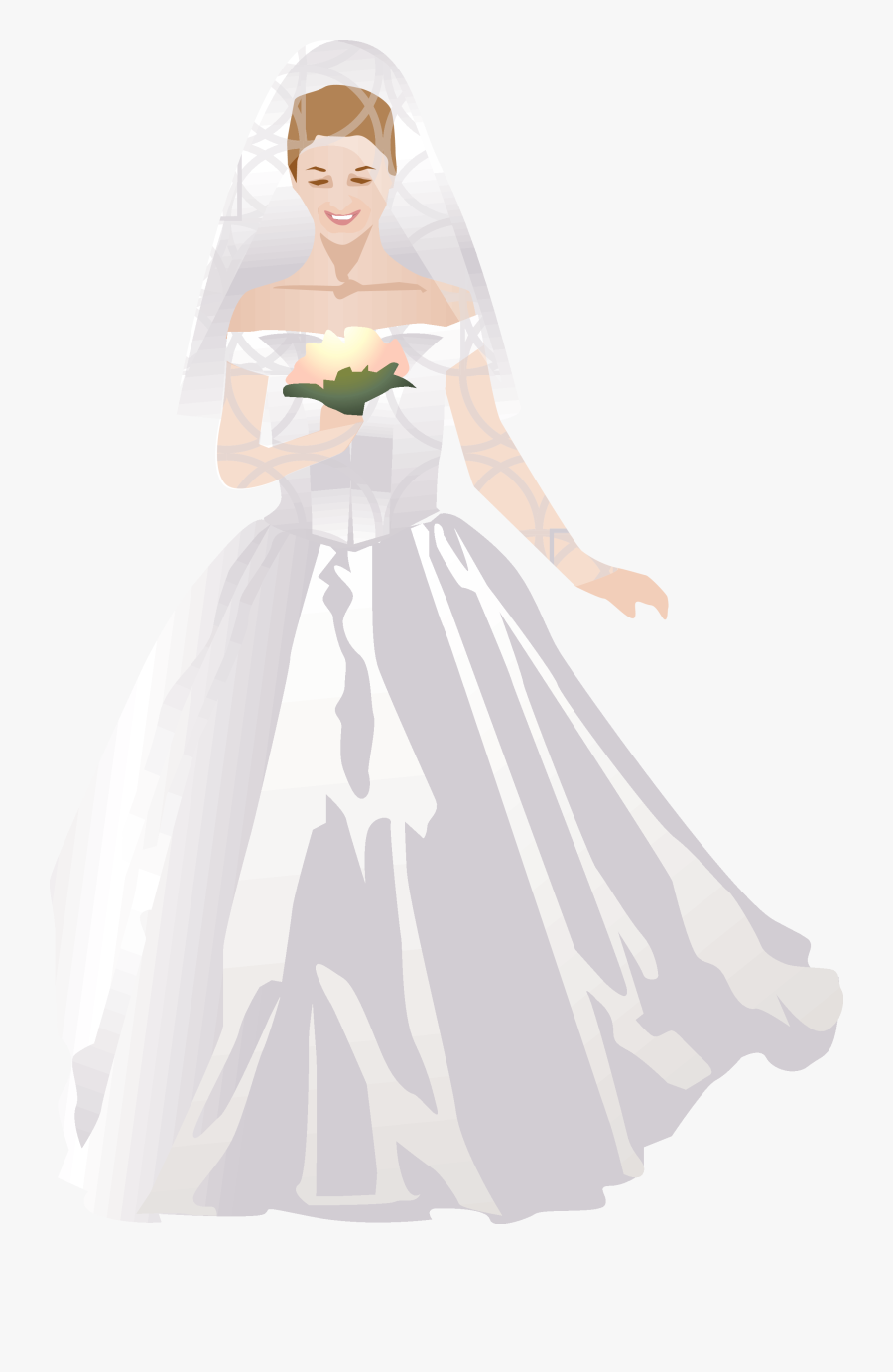 Smiling Bride Begins The Processional - Girl In A Wedding Dress Clipart, Transparent Clipart