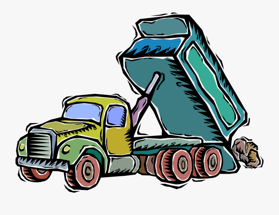 Vector Illustration Of Heavy Machinery Construction - Truck Unloading Clipart, Transparent Clipart
