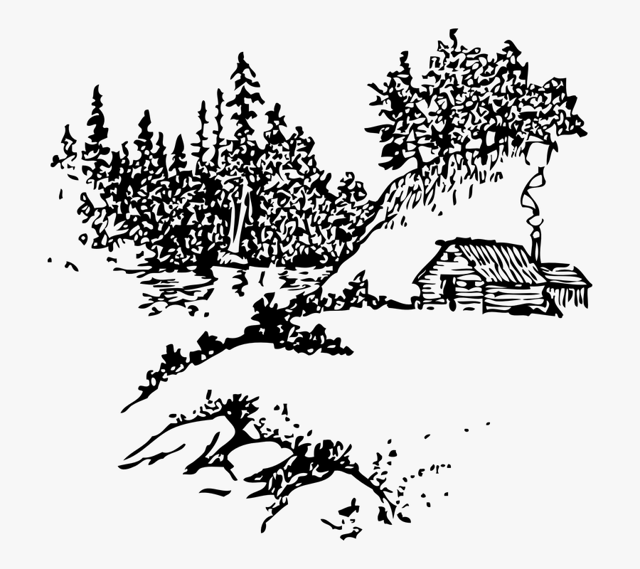 Cabin Clipart Mountain Cabin - Black And White Clipart Mountain Scenery, Transparent Clipart